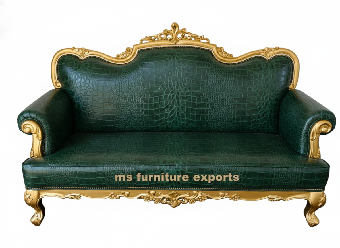 Bespoke Antique Gold Carved Crocodile Leather Sofa