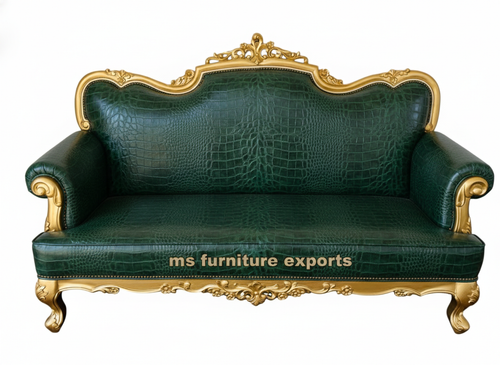 Bespoke Antique Gold Carved Crocodile Leather Sofa