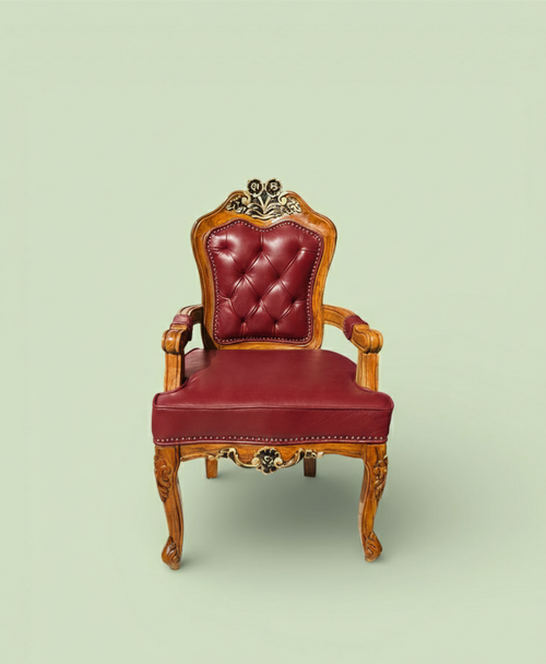 Bespoke Carved Teak Tufted Accent Armchair