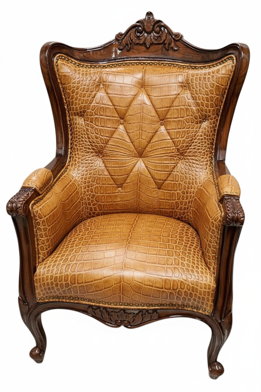 Bespoke Diamond Tufted Crocodile Leather Boss Chair