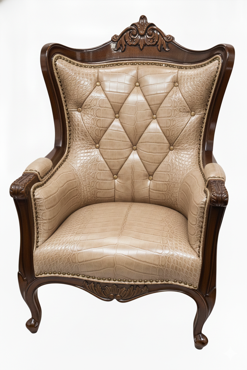 Bespoke Diamond Tufted Crocodile Leather Boss Chair